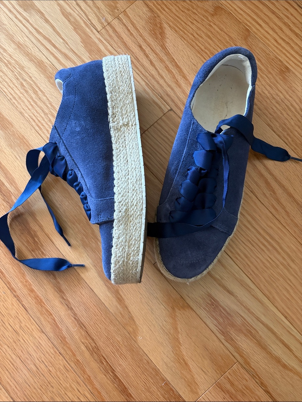 Kenneth Cole Navy Suede Espadrille Platform Sneakers with Ribbon Laces